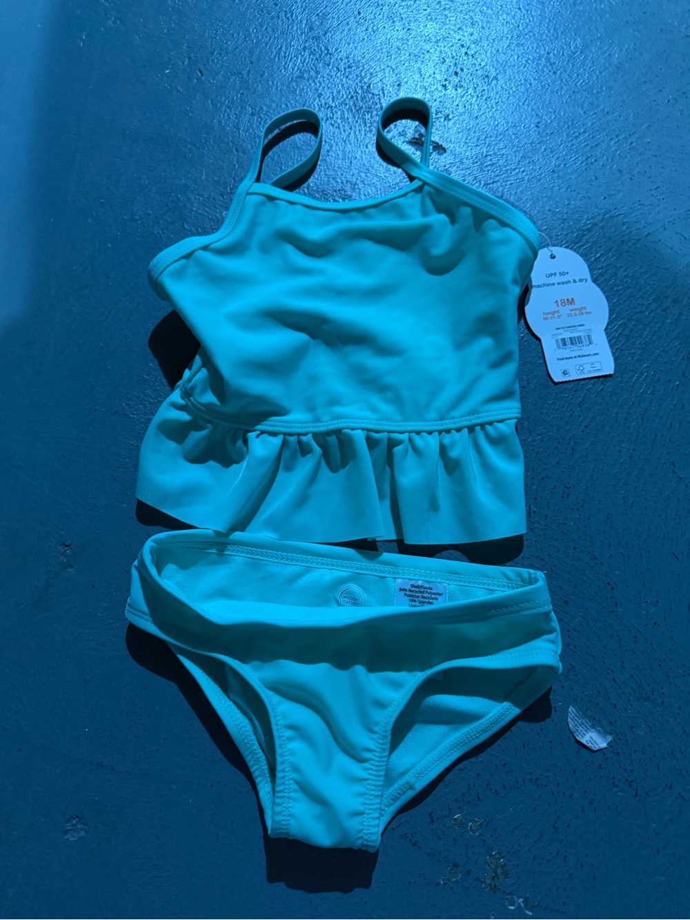 Kids Turquoise Two-Piece Ruffle Tankini Swim Set - 18M